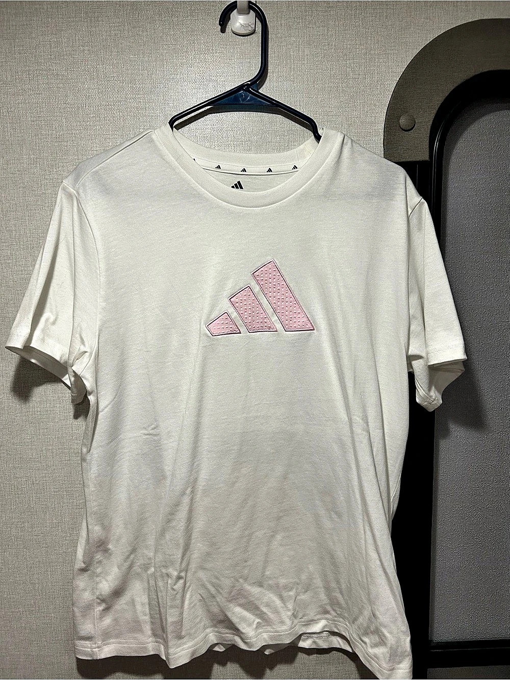 adidas Essentials Small Logo Cotton Tee White & Pink Large